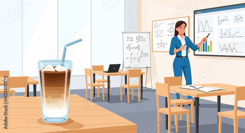 Coffee Break During Math Lesson in Modern Classroom Illustration