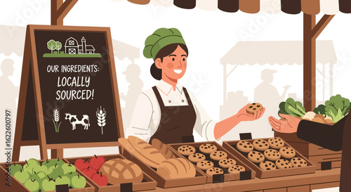 Female Vendor Selling Locally Sourced Products At Farmers Market