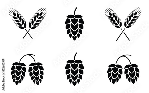 Brewing ingredients wheat and hops icons