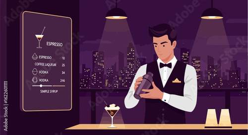 Bartender Preparing Espresso Martini In A Stylish Nightclub Setting