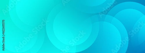 Abstract colorful banner background design with glowing translucent circles and a modern blue to cyan gradient.