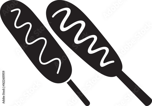 Two corn dogs with white sauce silhouette