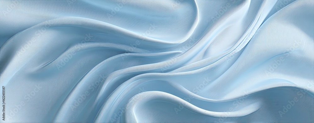 Fototapeta premium Light blue silk fabric with flowing drapes