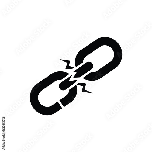 Broken chain link symbol representing disconnection or failure silhouette