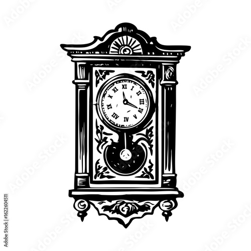A vintage style illustration showing antique clock
