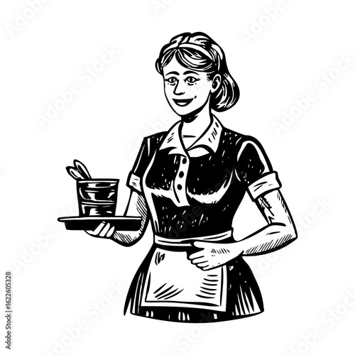 A glyph style illustration depicting barmaid