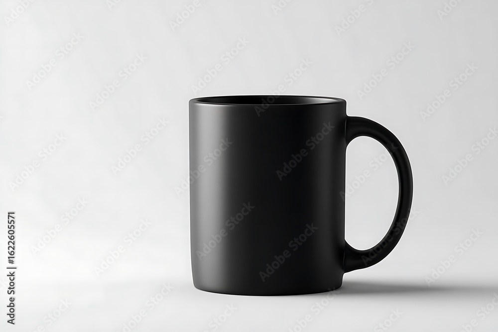 Fototapeta premium Sleek Black Ceramic Coffee Mug Mockup Against a Plain White Background