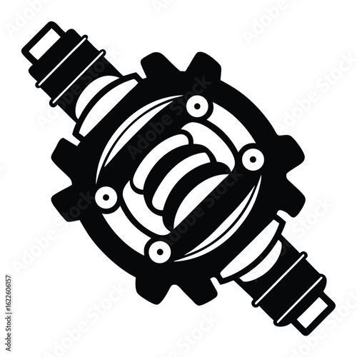 Stylized Black and White Gear Illustration Machinery, Mechanical Design, and Interlocking Elements
