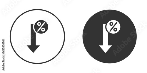 Percent down icon in glyph style for web Design. UI UX icons