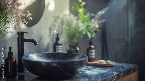 Wallpaper Mural Elegant rustic bathroom sink with faucet and plant decor for modern interior design lifestyle visuals Torontodigital.ca