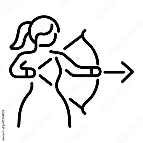 An outline style icon depicting sagittarius woman
