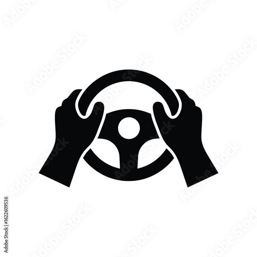 Vector art of hands holding a steering wheel of a car to drive safely isolated on white background