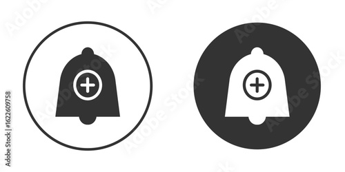 Cowbell circle plus icon in glyph style for web Design. UI UX icons