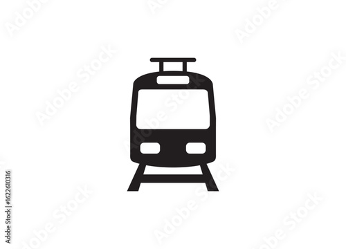 Train icon isolated on white background with travel and electronic equipment elements