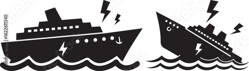 Two ships in a storm with lightning silhouette