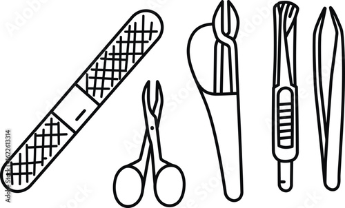 Essential Grooming Kit: An artistic depiction of essential manicure and grooming tools, meticulously arranged to present a clean and functional perspective.