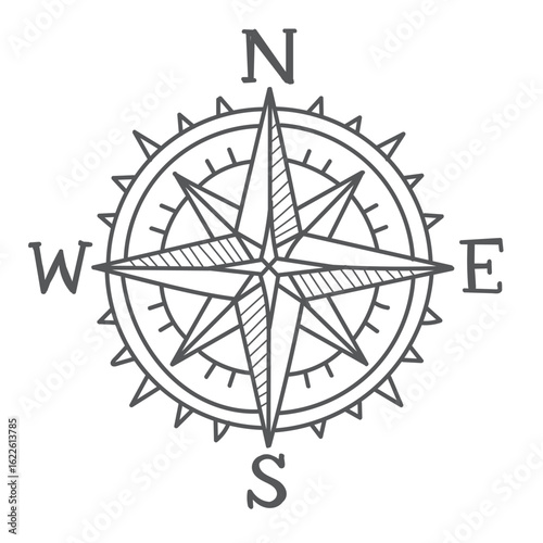Vintage-inspired compass rose in a casual, doodle sketch style — great for branding or posters