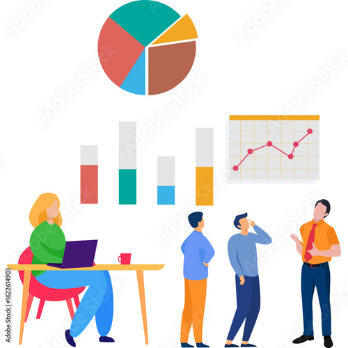 Businessman analysing business chart Illustration