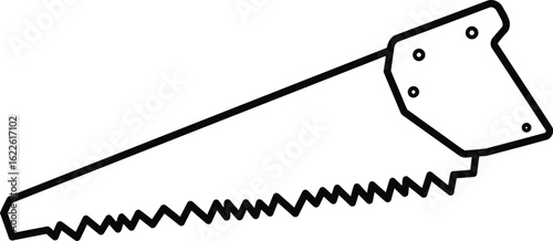 Hand Saw's Sharpness: A detailed black outline of a hand saw, its teeth ready for precision cuts, an ode to carpentry. 