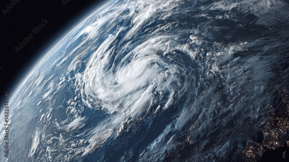 Fototapeta premium Satellite View of Earth Rotating with Weather Patterns in High Resolution Capturing a Dynamic Atmosphere and Surface Colors