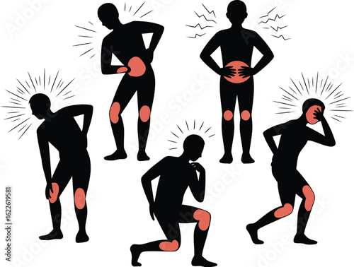Silhouettes of people experiencing pain in various body parts