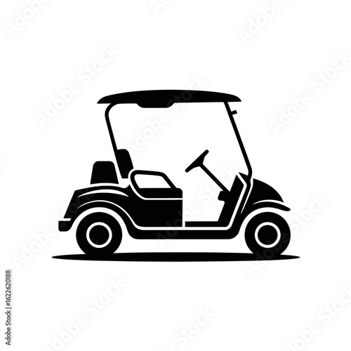A silhouette of a golf cart is depicted, showcasing its distinct shape and features such as the steering wheel and seats