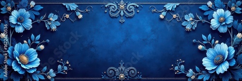 Intricate indigo blue floral wallpaper, medieval aesthetic , watercolor, intricate