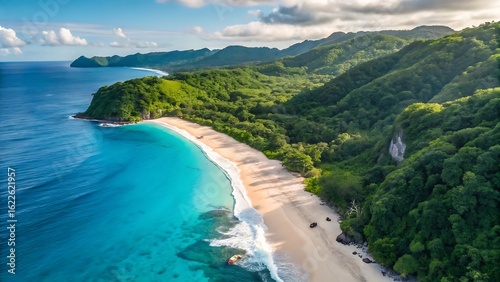 Wallpaper Mural Turquoise ocean meeting lush green mountains and sandy beach aerial view turquoise water Torontodigital.ca