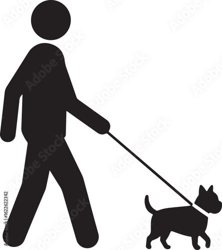 Person walking a small dog on a leash silhouette