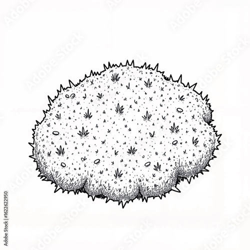 Illustration of mound covered in grass and small plants