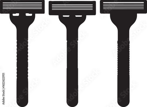 Three black disposable razors silhouette