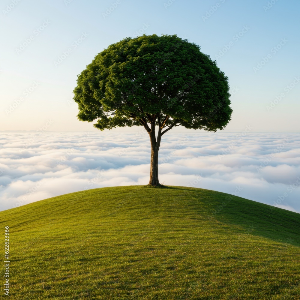 Fototapeta premium Solitary Tree on Grassy Hill