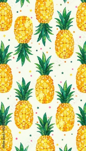 Hand-painted pineapple seamless pattern, bright & cheerful, summer, yellow