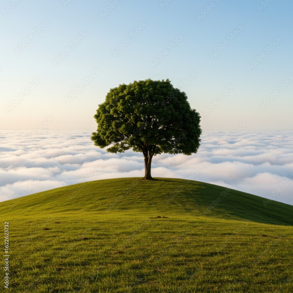 Fototapeta premium Solitary Tree on Grassy Hill