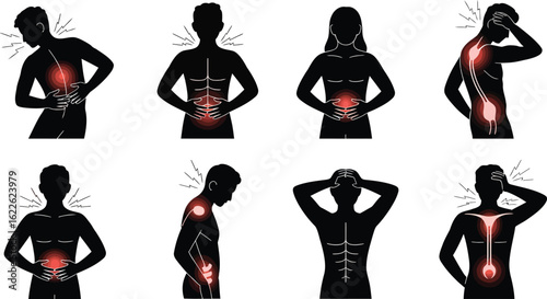 Silhouettes of people experiencing pain in different body parts