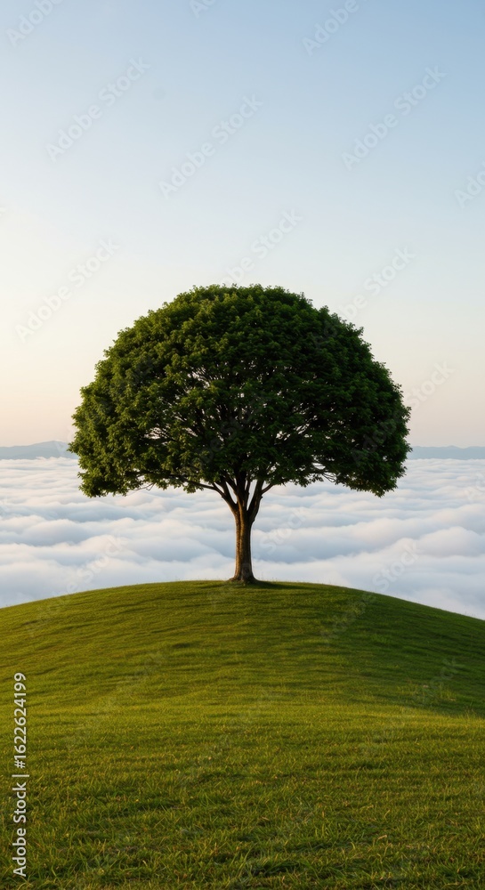 Fototapeta premium Solitary Tree on Grassy Hill