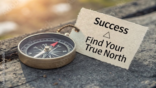 Compass on Wood with Success Message for Finding Your True North