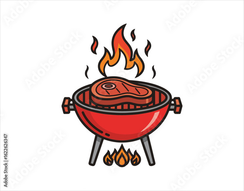 BBQ menu icon featuring a vector grill, cooking up some hot steak - a symbol for delicious meat, perfect for picnics.
