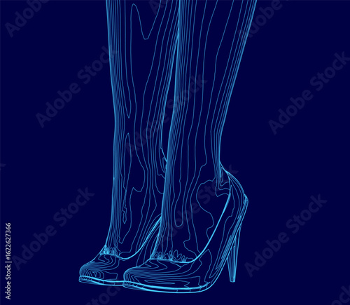 A woman's legs in sleek high-heeled boots stand out against a vibrant blue background. The pointed toe and elevated heel add a sophisticated contour to the female silhouette.