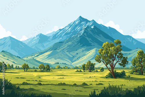Pasture with Mountain View isolated