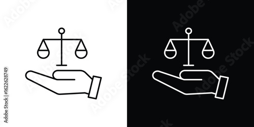 Justice scales in Hand icon vector logo outline. thin line symbols