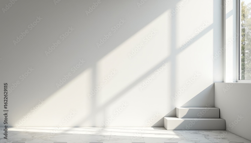 Obraz premium Bright Minimalist Interior with Light and Shadow on Empty Wall Space