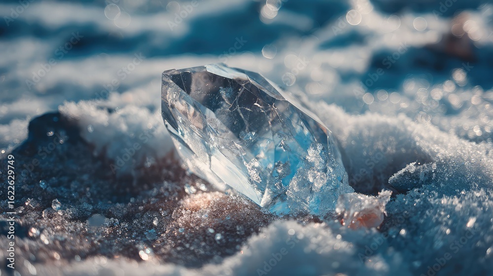 Obraz premium Macro ice crystal formation on a frozen lake shore line 