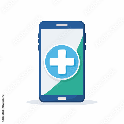 Healthcare App Icon: A modern smartphone interface, presenting a medical plus icon, representing healthcare and the digital era, and offers a range of wellness solution.