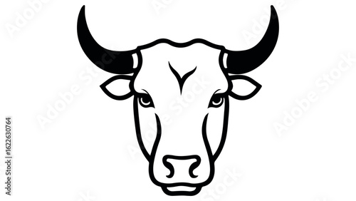 simple cow head line art black and white shape vector illustration