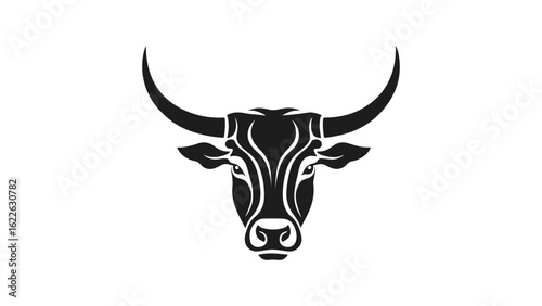 cow head one color shape silhouette with beautiful lines on the face