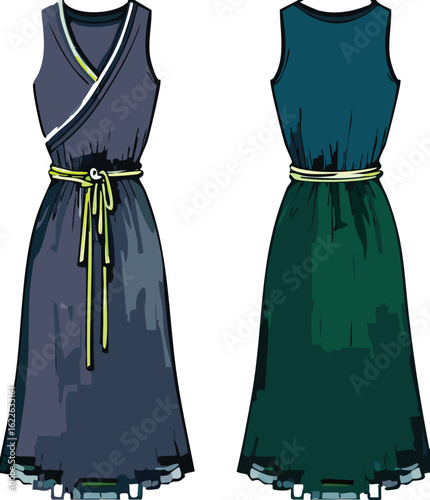 vector fashion illustrator woman drapped satin tunic dress