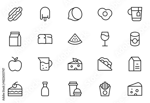 Food and Drink Line Icons set. Vector-Based Icons for Cooking, Dining, Beverages, Restaurant, and Fast Food Design