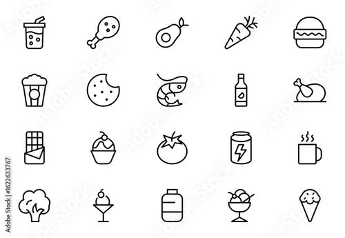 Food and Drink Line Icons set. Vector-Based Icons for Cooking, Dining, Beverages, Restaurant, and Fast Food Design