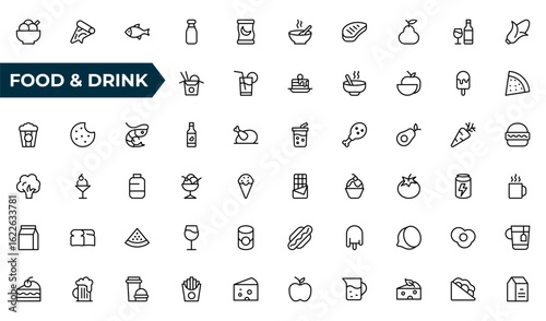 Food and Drink Line Icons set. Vector-Based Icons for Cooking, Dining, Beverages, Restaurant, and Fast Food Design
